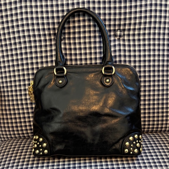 Badgley Mischka Belle black leather satchel with Gold Studs - Picture 8 of 14